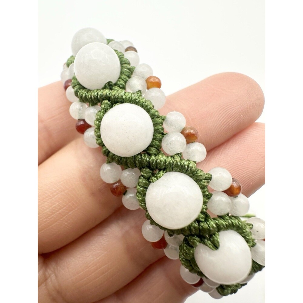 Handmade Natural White Jade Agate Bead Bracelet Adjustable